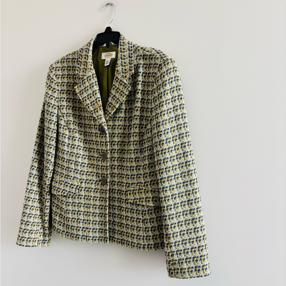 VTG Talbots Blazer Green Tweed Wool Blend Womens 10 Office Academia Preppy USA - Picture 3 of 11